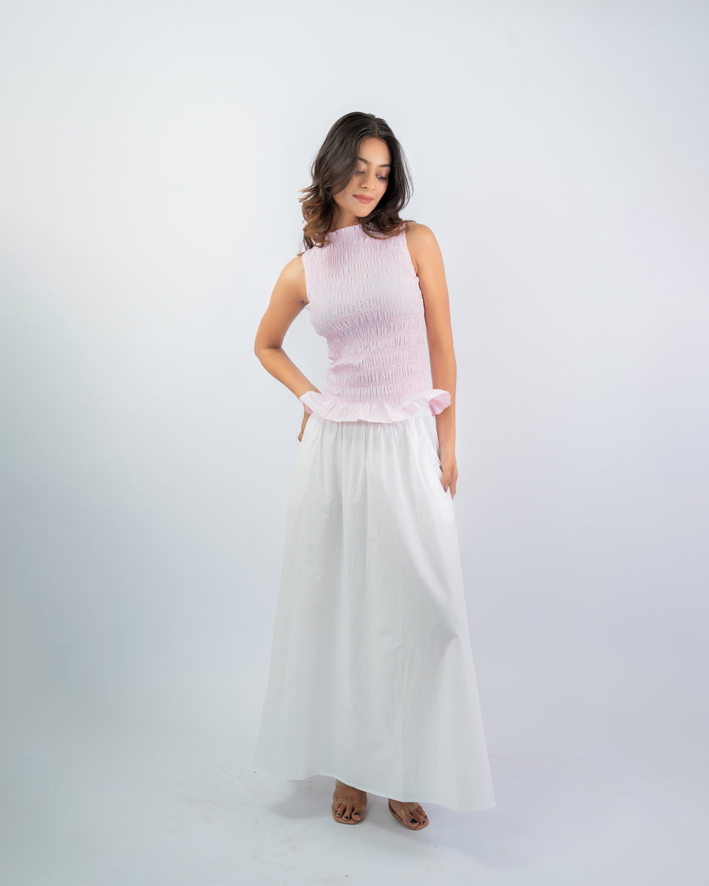 Smocked Peplum & Maxi Skirt Co-ord Set