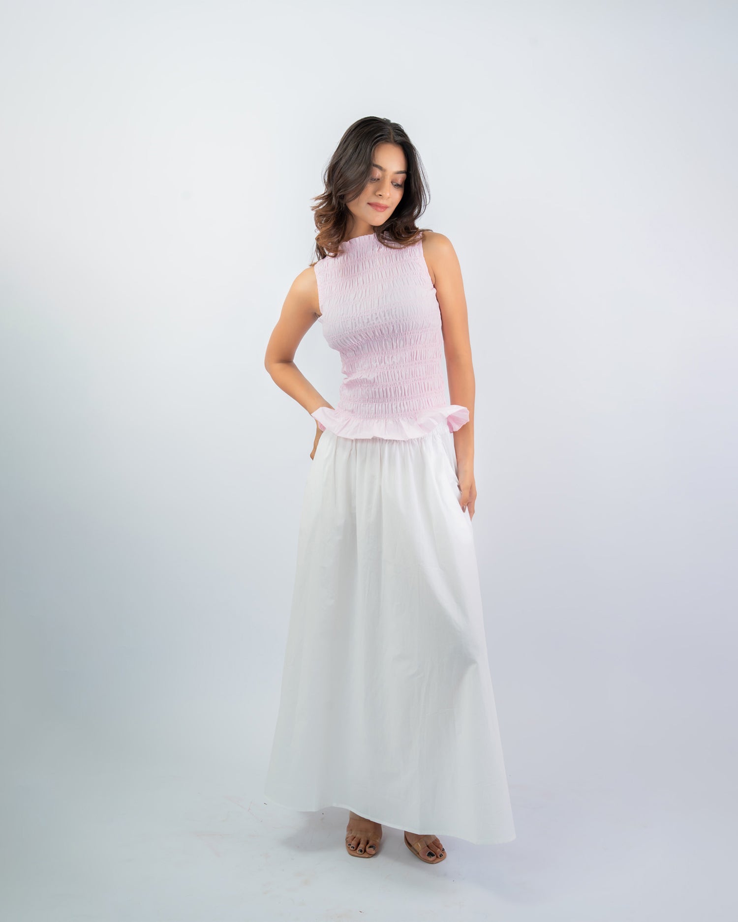Smocked Peplum & Maxi Skirt Co-ord Set