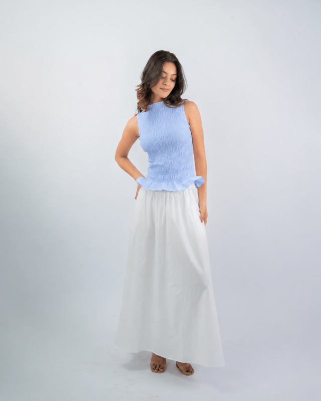 Smocked Peplum & Maxi Skirt Co-ord Set