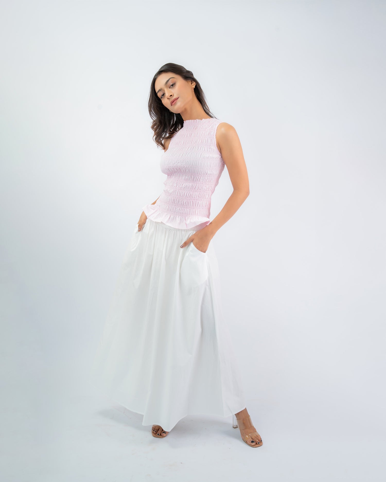 Smocked Peplum & Maxi Skirt Co-ord Set