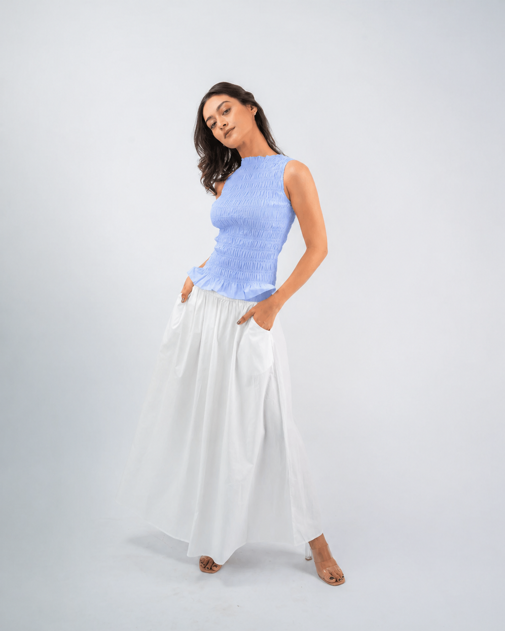 Smocked Peplum & Maxi Skirt Co-ord Set