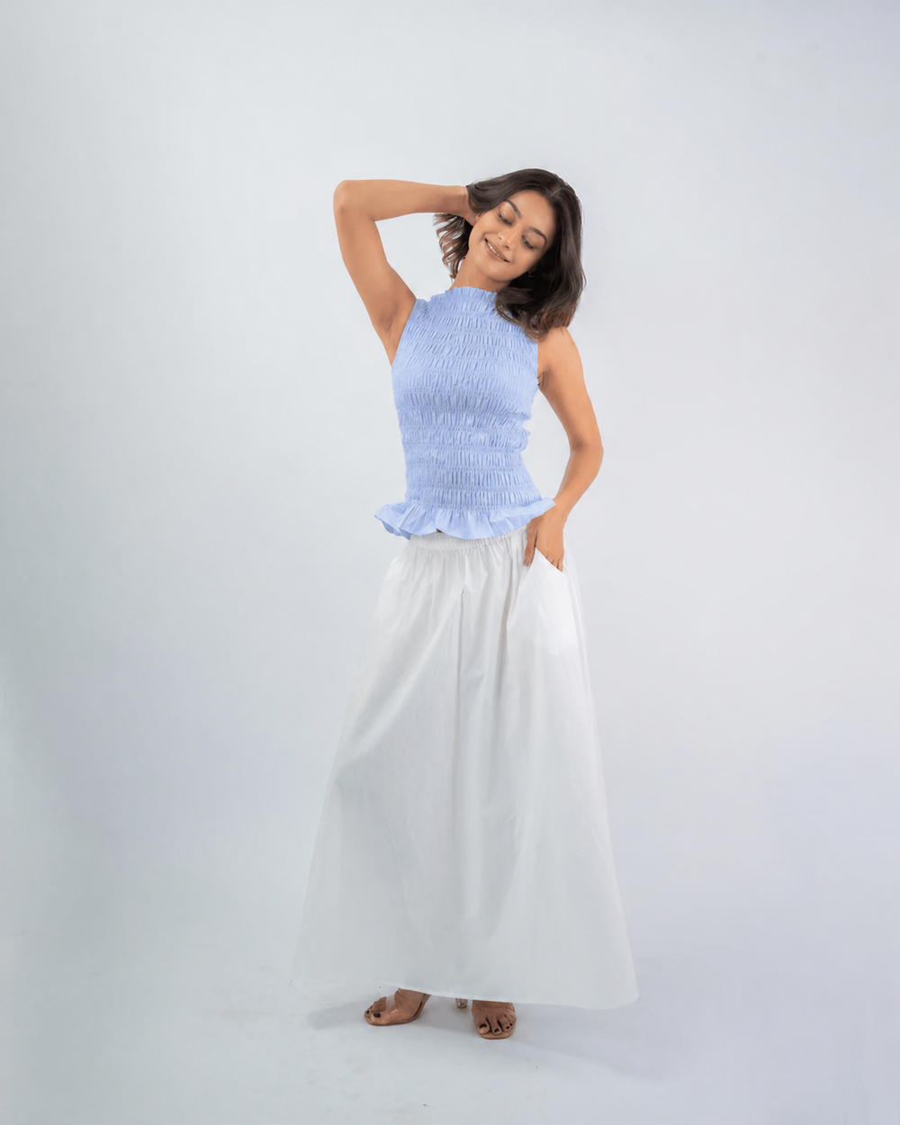 Smocked Peplum & Maxi Skirt Co-ord Set