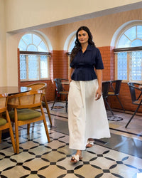 White pleated short sleeve shirt for women, styled look