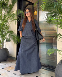 Denim Co-ord Set - A-Line Maxi Skirt & Relaxed Shirt