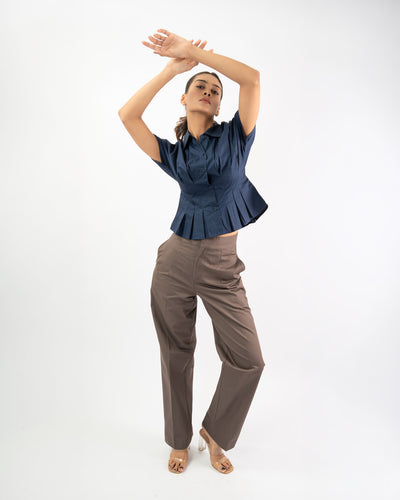 Women’s casual pleated shirt with short sleeves, soft cotton breathable fabric