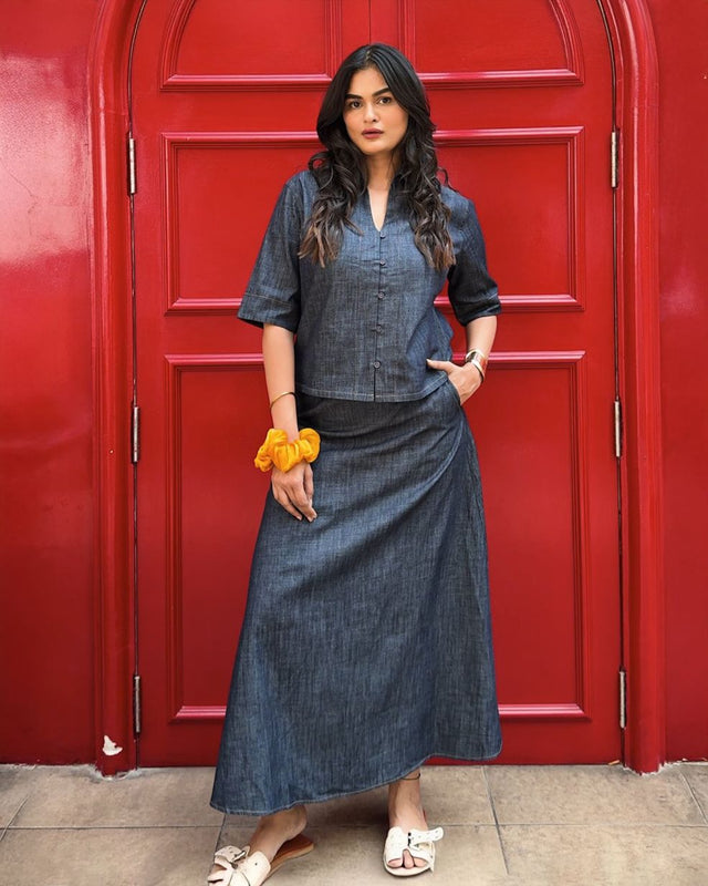 Denim Co-ord Set - A-Line Maxi Skirt & Relaxed Shirt