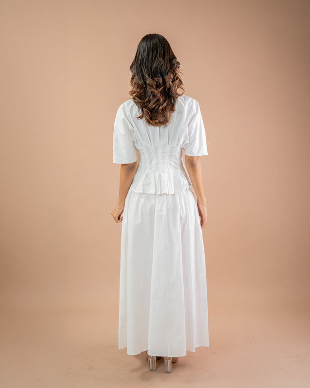 Pleated short sleeve shirt for women, relaxed fit cotton summer top