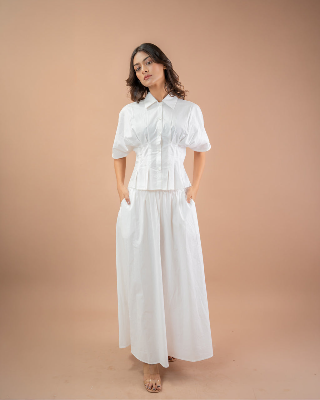 Women’s casual short sleeve shirt with pleats, relaxed fit summer wardrobe essential