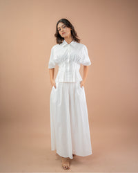 Women’s casual short sleeve shirt with pleats, relaxed fit summer wardrobe essential
