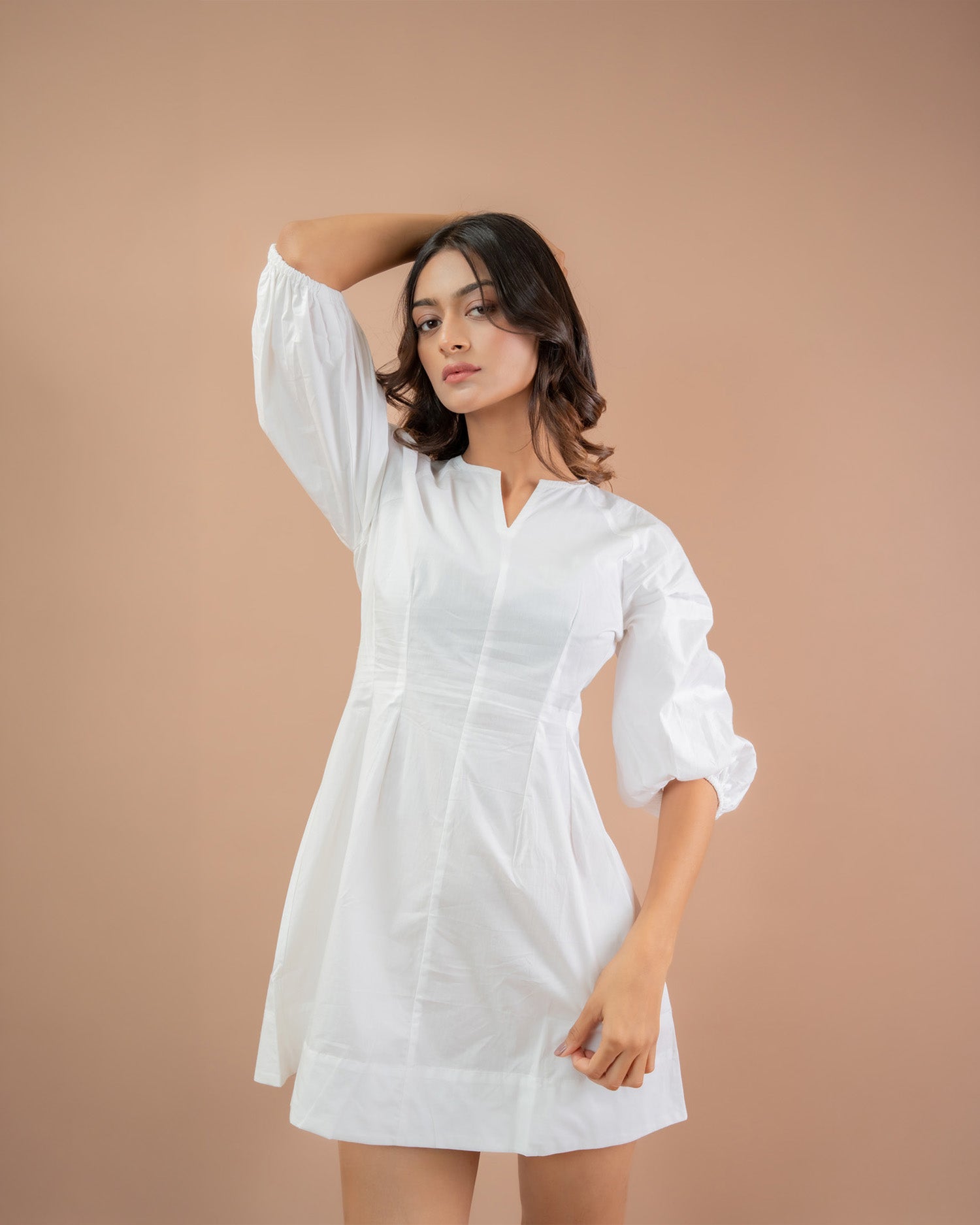 Women’s relaxed fit short dress with balloon sleeves, casual cotton summer dress