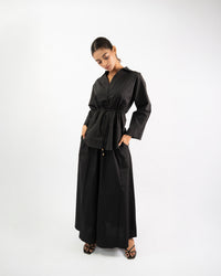 Flared maxi skirt and waist-tie shirt for women, elegant co-ord set for everyday wear
