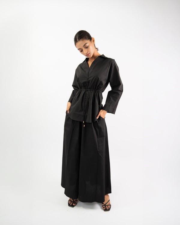 Flared Maxi Skirt & Waist-Tie Shirt Co-Ord Set