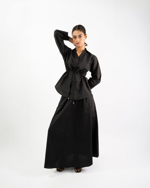 Flared Maxi Skirt & Waist-Tie Shirt Co-Ord Set