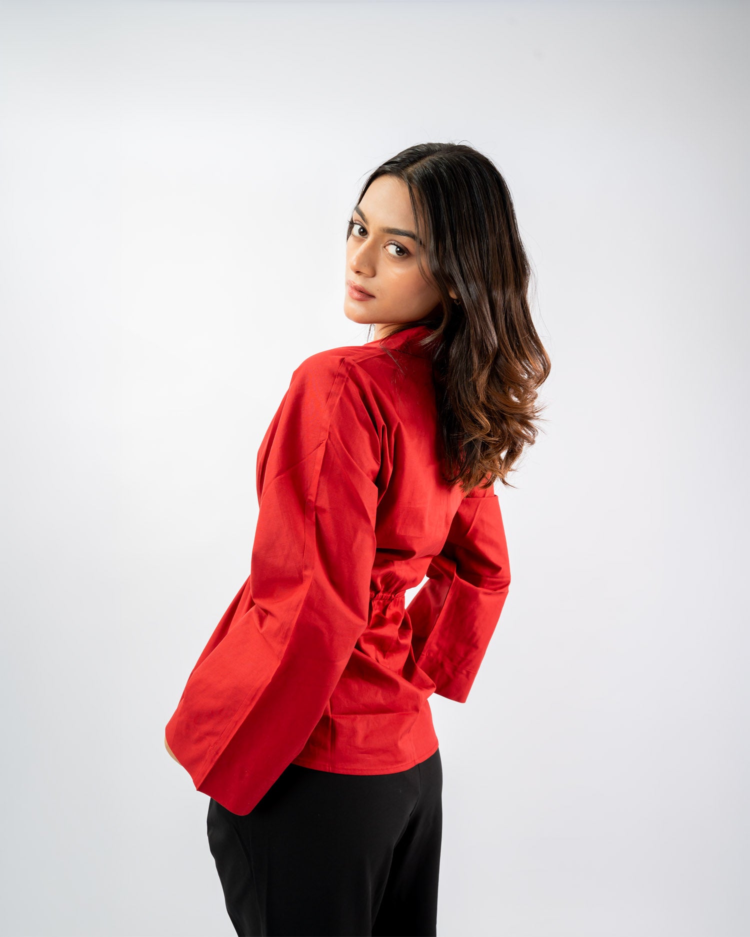 Stylish Red top with adjustable drawstring waist